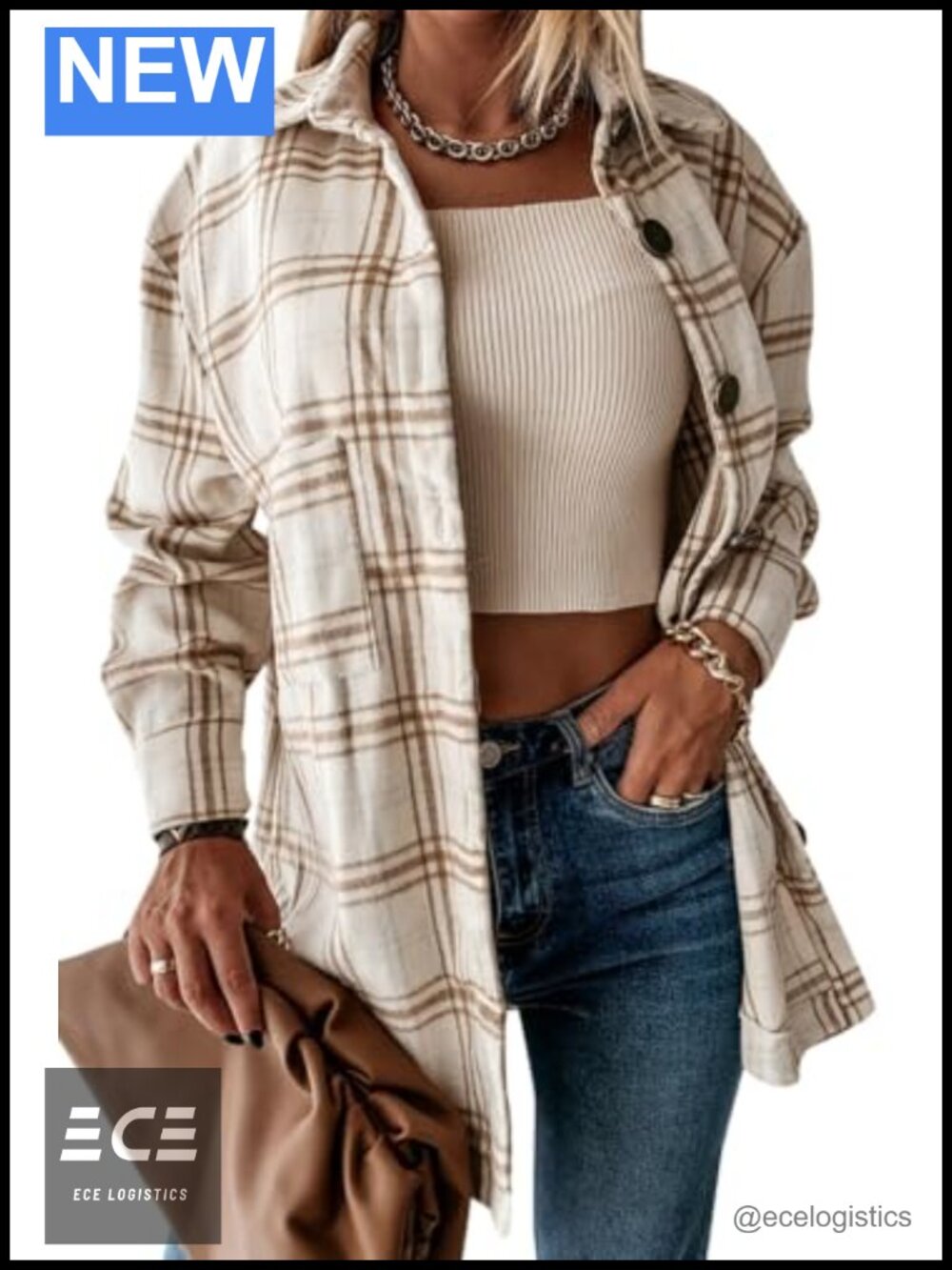 Womens Button Down Plaid Flannel Overshirt Long Sleeve Casual